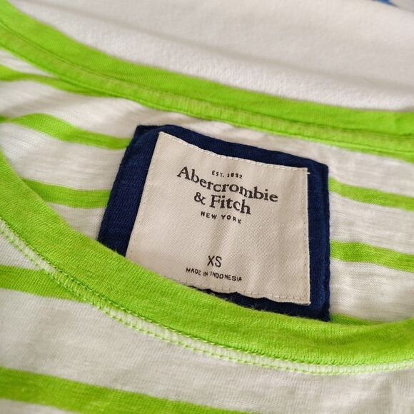 Abercrombie & Fitch Neon Green Striped Tank Top XS Logo Pocket Preppy Y2K Beachy - Picture 6 of 10